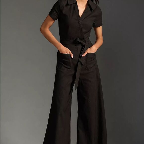 NWT Anthropologie Maeve Collette Wrap Black Jumpsuit  Sz 2 Petite Host Pick 🥰 - Picture 8 of 16